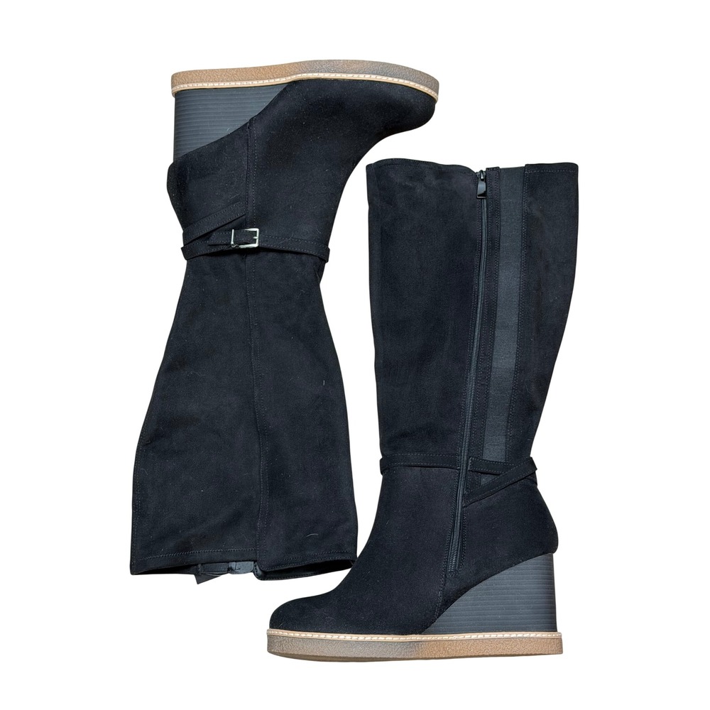 Torrid Black Microfiber Knee High Wedge Boots Size 13 Wide NWT